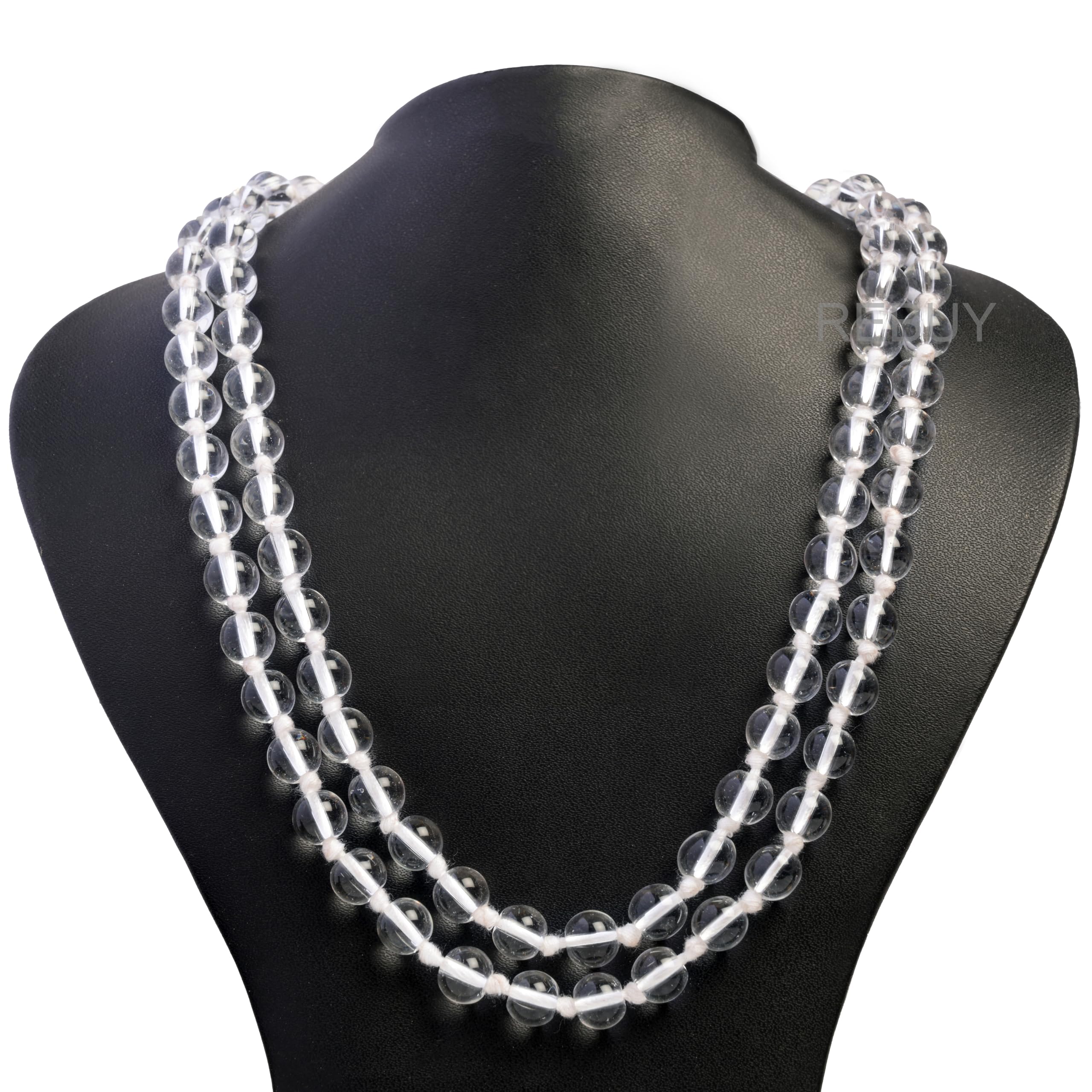 REBUY Clear Quartz Sphatik Mala108+1 Bead Healing Crystal Rosary Necklace Mala Bead Size 8 MM Natural Stone For Unisex Adult