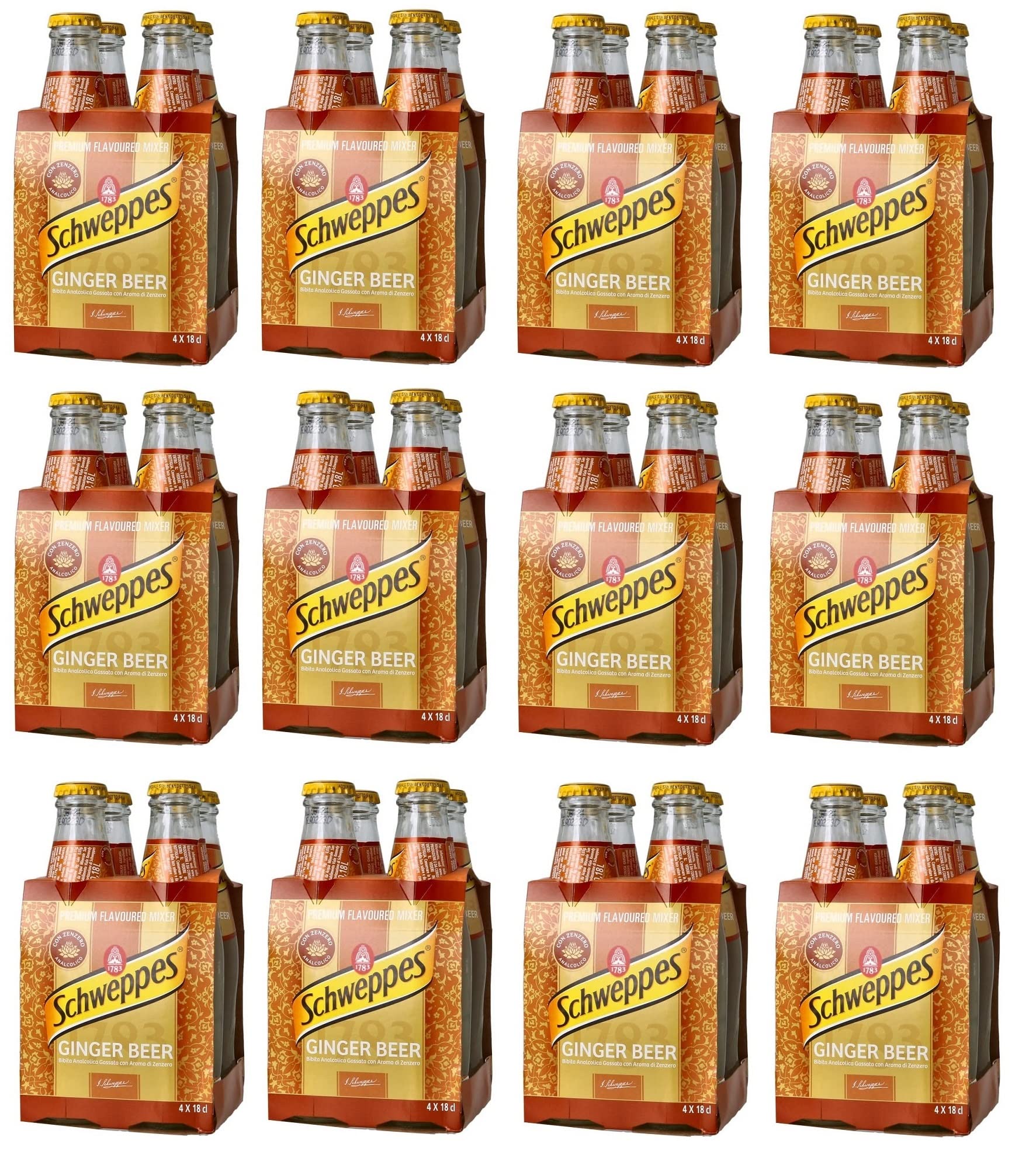 12x Schweppes Ginger Beer Kohlensäurehaltiges Erfrischungsgetränk mit Ingwergeschmack (4 x 18cl)