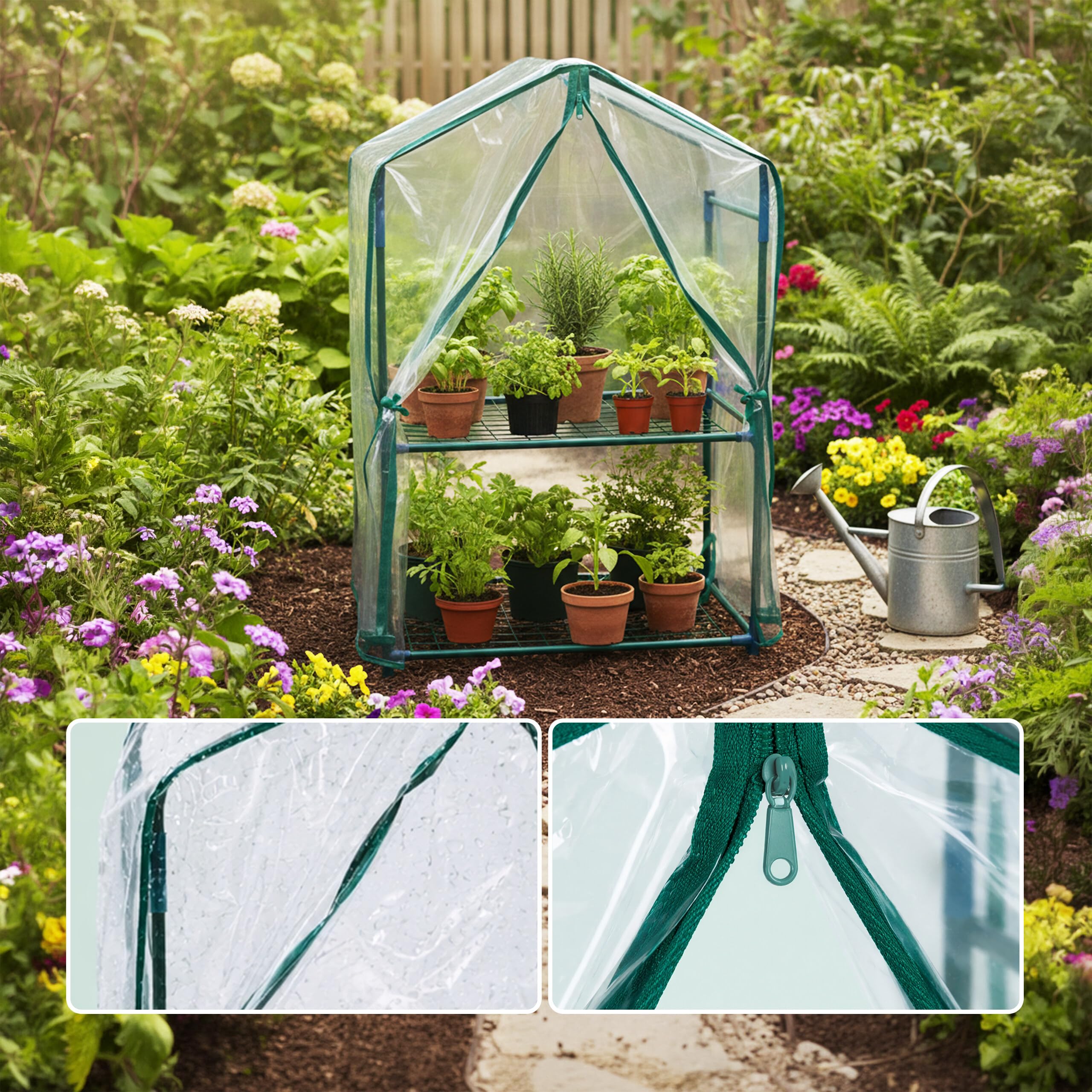 Relaxdays Balkon Gewächshaus, 2er Pack, PVC-Folie, Stahl, HxBxT: 95 x 59 x 39 cm, Tomatenhaus 2 Etagen, grün/transparent
