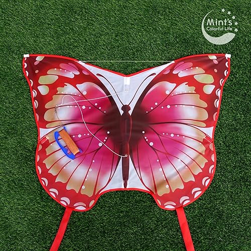 Miniatura 5 de Mint's Colorful Life Cometa de mariposa para niños y adultos, fácil de volar, cometas grandes de una sola línea con mango de cometa de cuerda de 300