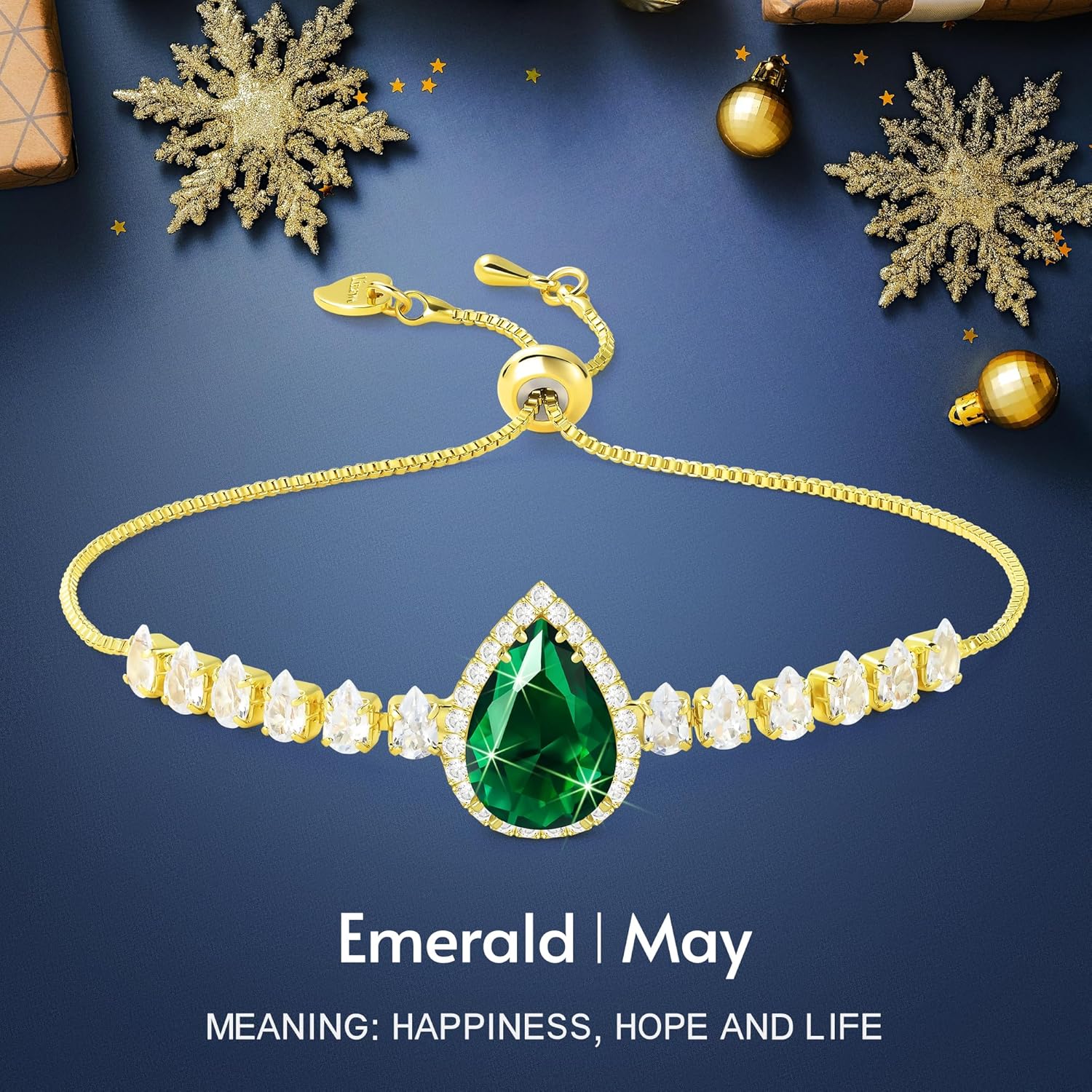 Linawe Crystal Imitation Diamond Rhinestone Charm Bracelets for Women, Gold/Silver/Rose Gold Adjustable Chain Bracelet, Teardrop Birthstone Cubic Zirconia Prom Costume Wedding Jewelry - Image 5