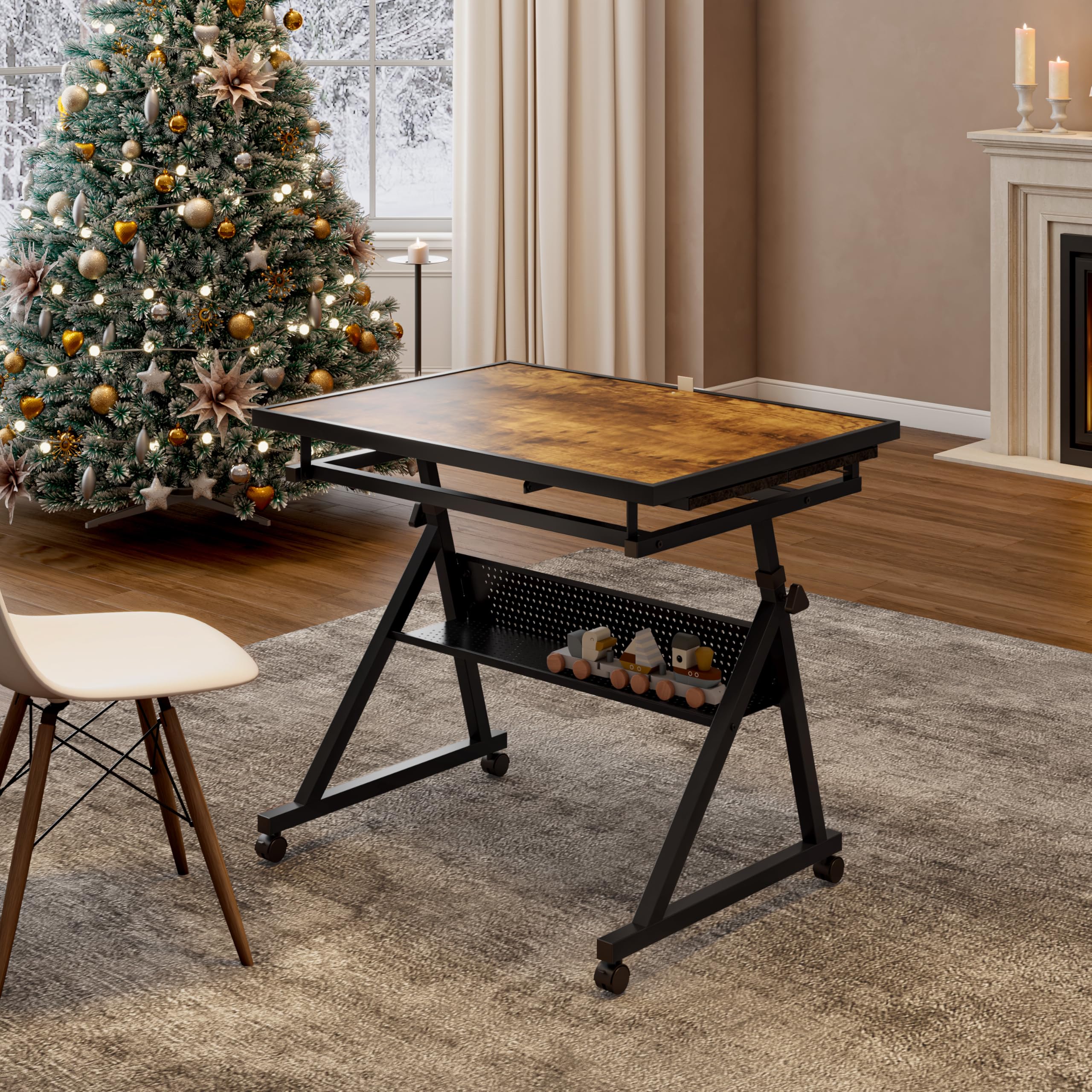 Mcltopz Jigsaw Puzzle Table 1500pcs, Height and Angle Adjustable Puzzle Board with 4 Felt Storage Drawers and Wooden Desktop Protective Cover, Puzzle Tables for Adults with Drawers and Wheels (Black)