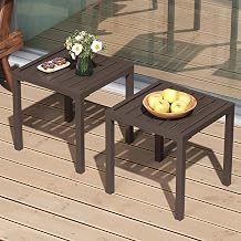 Outdoor Side Tables Set of 2 Square 16" Small Patio Side Tables Set of 2 All-Weather Metal Outdoor End Table for Garden Poolside Beach Backyard Deck PorchBrown