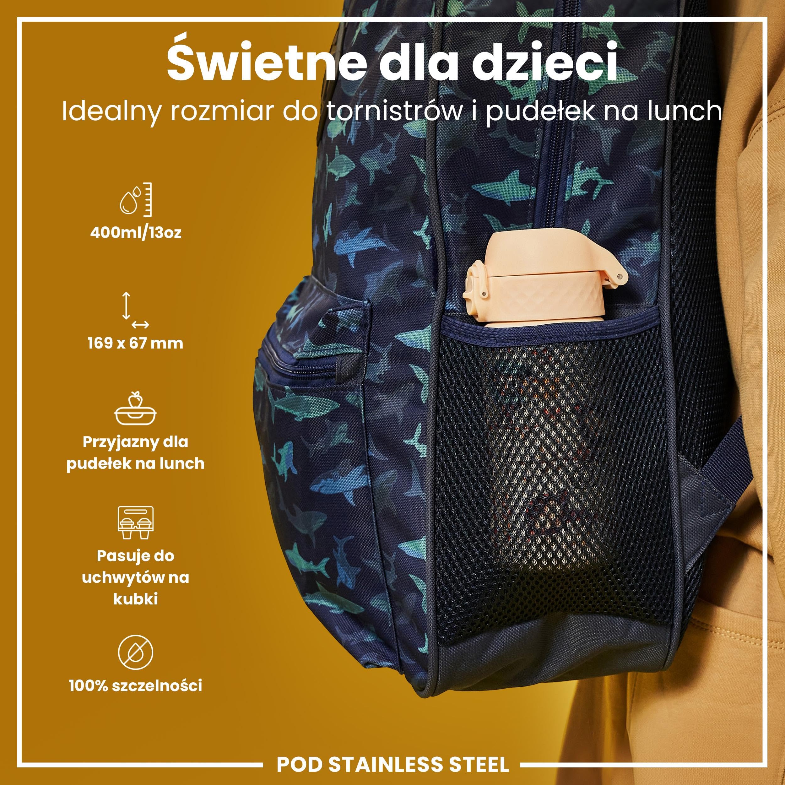 ION8 Butelka na Wodę dla Dzieci ze Lekki Stali, 400 ml/13 oz, Nieocieplany, Szczelna, Łatwa do Otwarcia, Bezpieczny Zamek, Można Myć w Zmywarce, Składany Uchwyt, Łatwa w Czyszczeniu, Małpy