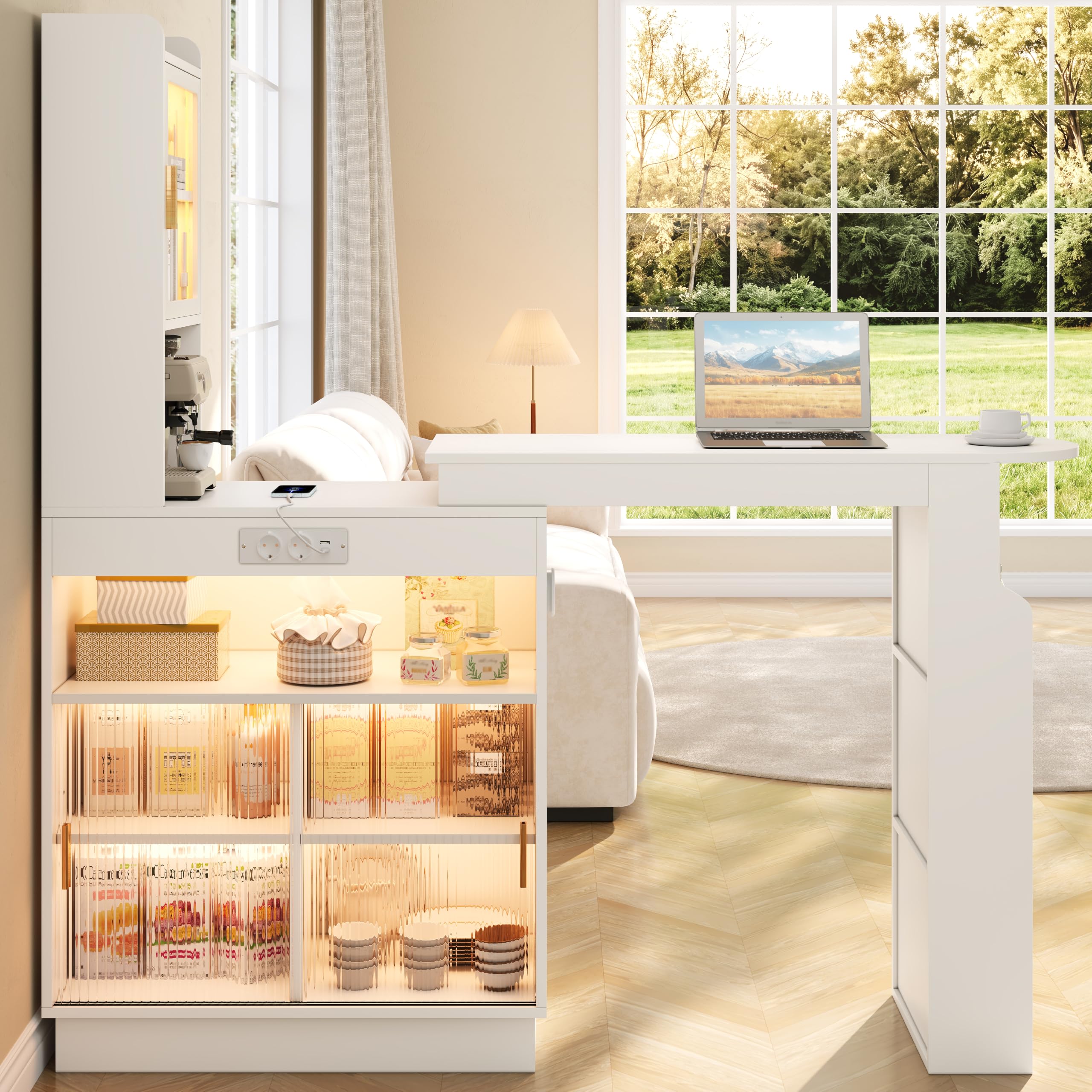 Table de Bar Extensible Mange-Debout avec Rangement Blanc 131-170 cm