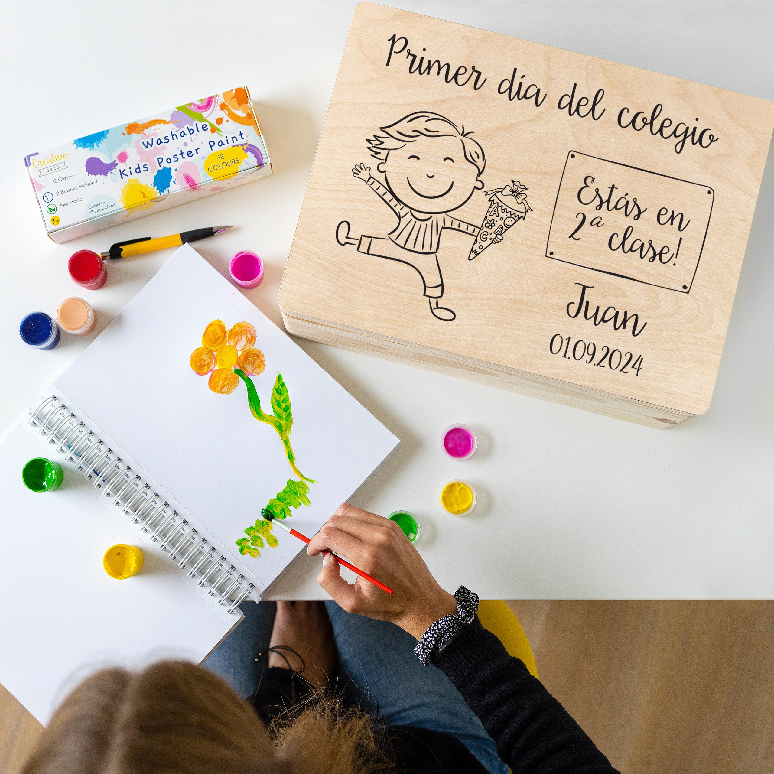 Creative DECO Caja de Regalo Escolar Personalizada con tu Texto de Madera