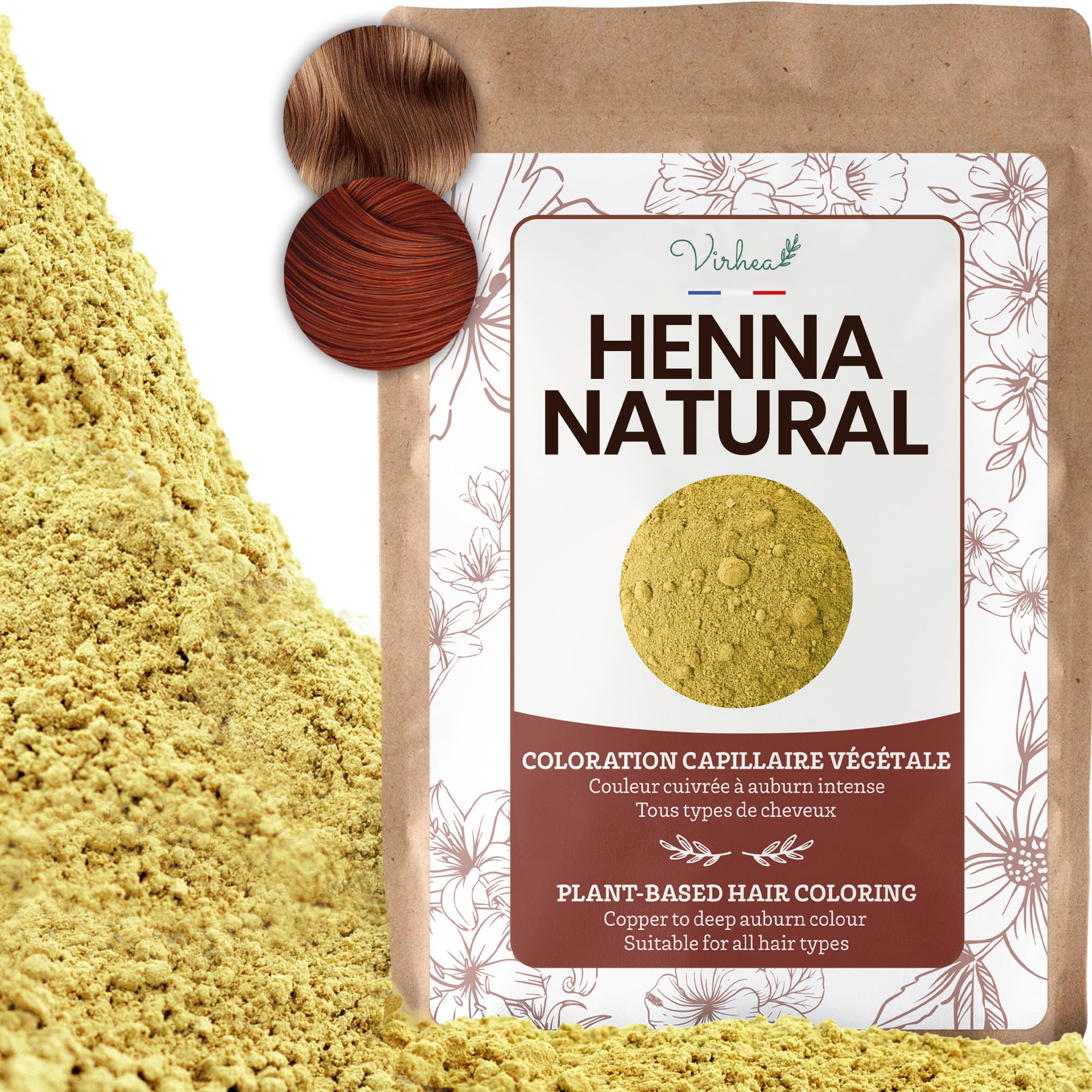 Henna Natural 500 gramos para Cabello - Tinte Vegetal en Polvo Sin Amoníaco - Coloración Permanente para Pelo - Pigmento Natural Pelirrojo Cobre
