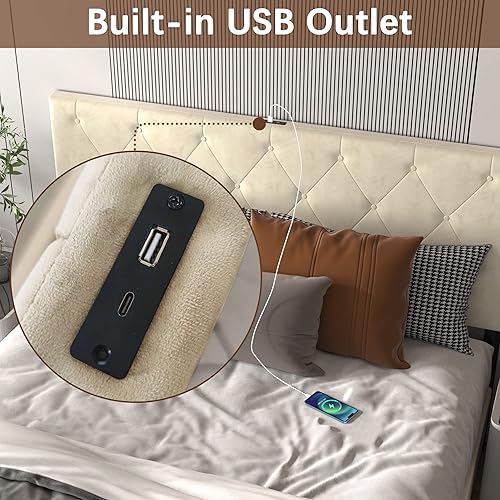 Miniatura 5 de NSdirect Base de cama tamaño Queen con cajón de almacenamiento, base de cama tapizada de terciopelo con 2 cajones de almacenamiento y estación de