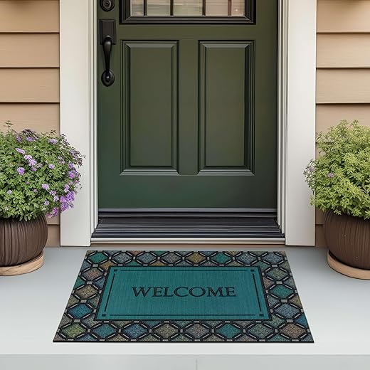Mohawk Home Fret Charm Welcome Casual Novelty; Ornamental Sage Green 1' 11" X 2' 11" Door Mat Perfect for Porch, Garage