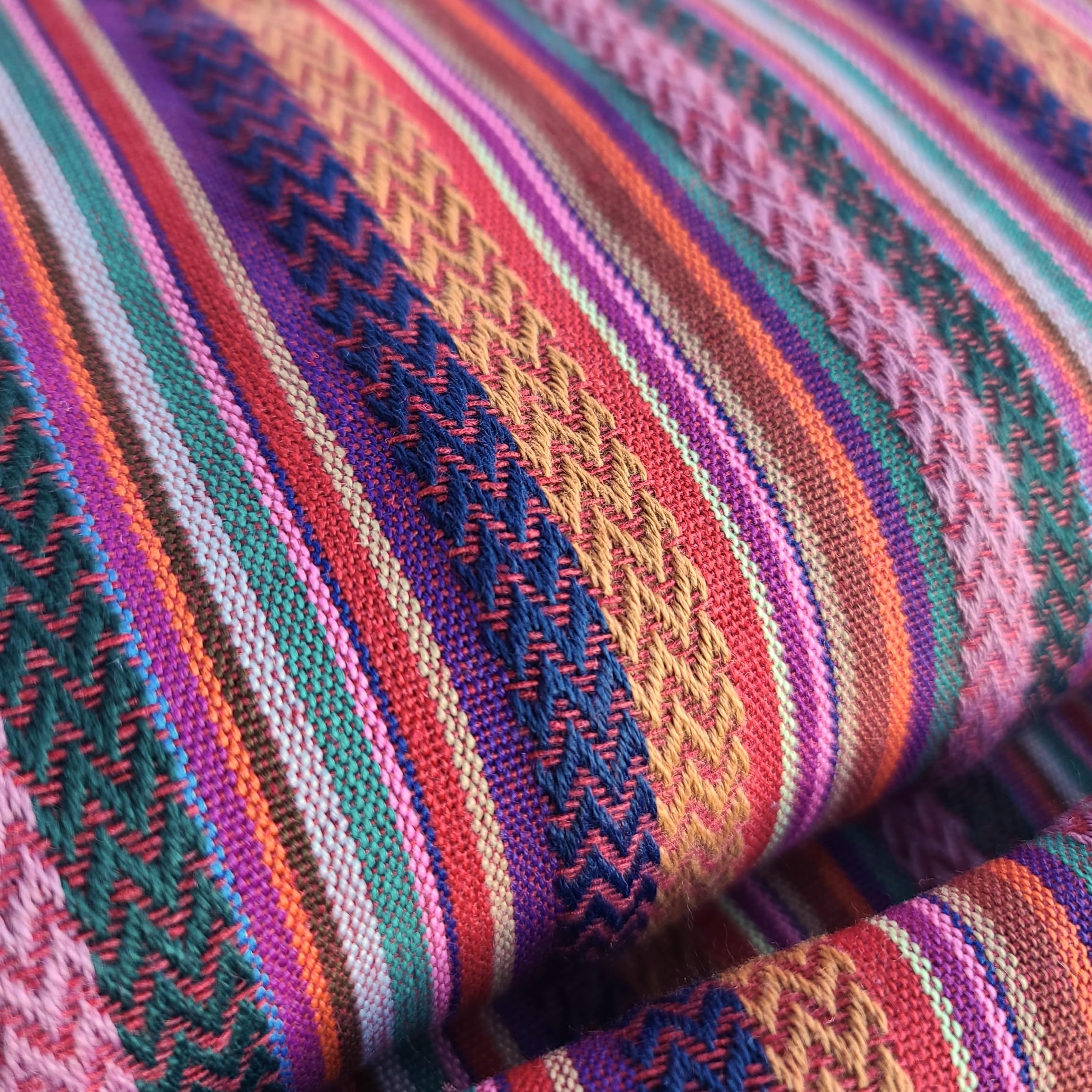 Jacquard Tapestry Woven Fabric Made from Recycled Fibres - Ethnic Stripe Patterns Multicoloured Chevron - PER METRE