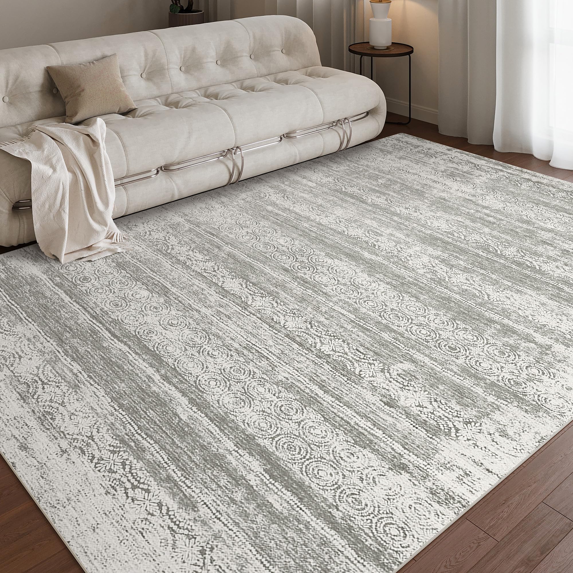 9x12 Area Rug for Living Room - Stain Resistant Machine Washable Non-Shedding Modern Abstract Rug, Soft Thin Indoor No Slip Carpet for Bedroom, Dining