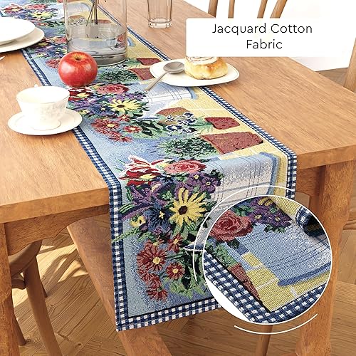 Miniatura 9 de Encasa XO Camino de mesa jacquard bohemio, diseño de frutas, estilo vintage, tamaño 13 x 98 pulgadas, tapiz bohemio tejido para comedor de 8 plazas,