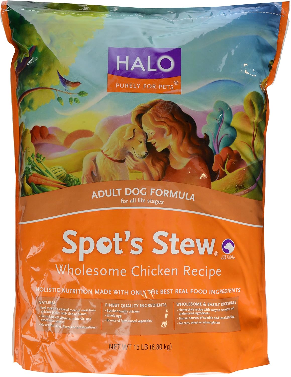 Halo Spot'S Stew Natural Dry Adult Dog Food, Wholesome Chicken Recipe, 15-Pound Bag