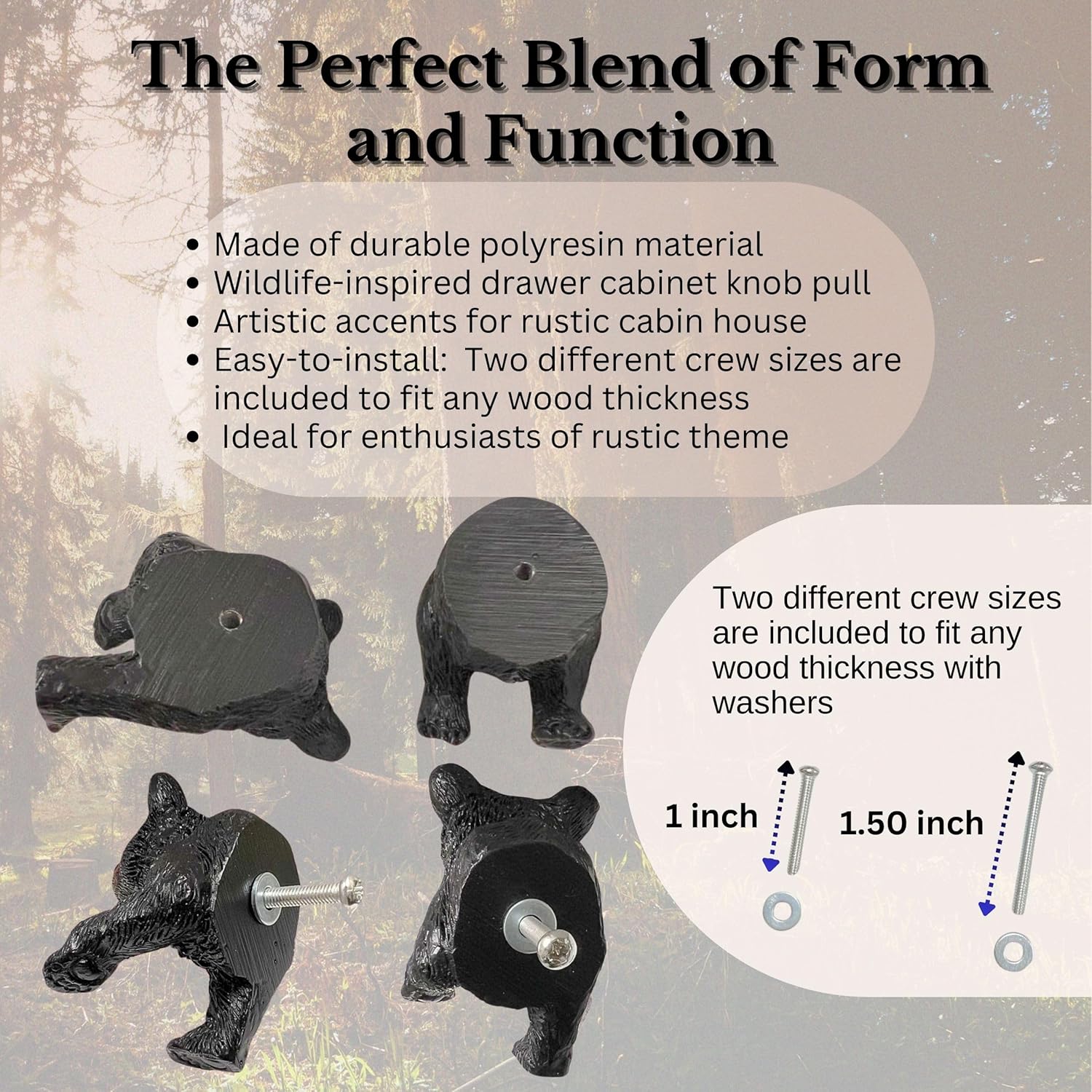 BestGiftEver Black Bear Drawer Pull and Cabinet Knob - Rustic Decor Dresser Hardware for Mountain, Cabin, Lodge or Woodland Home Decorations with Wildlife Charm (Bear Head and Tail Set)