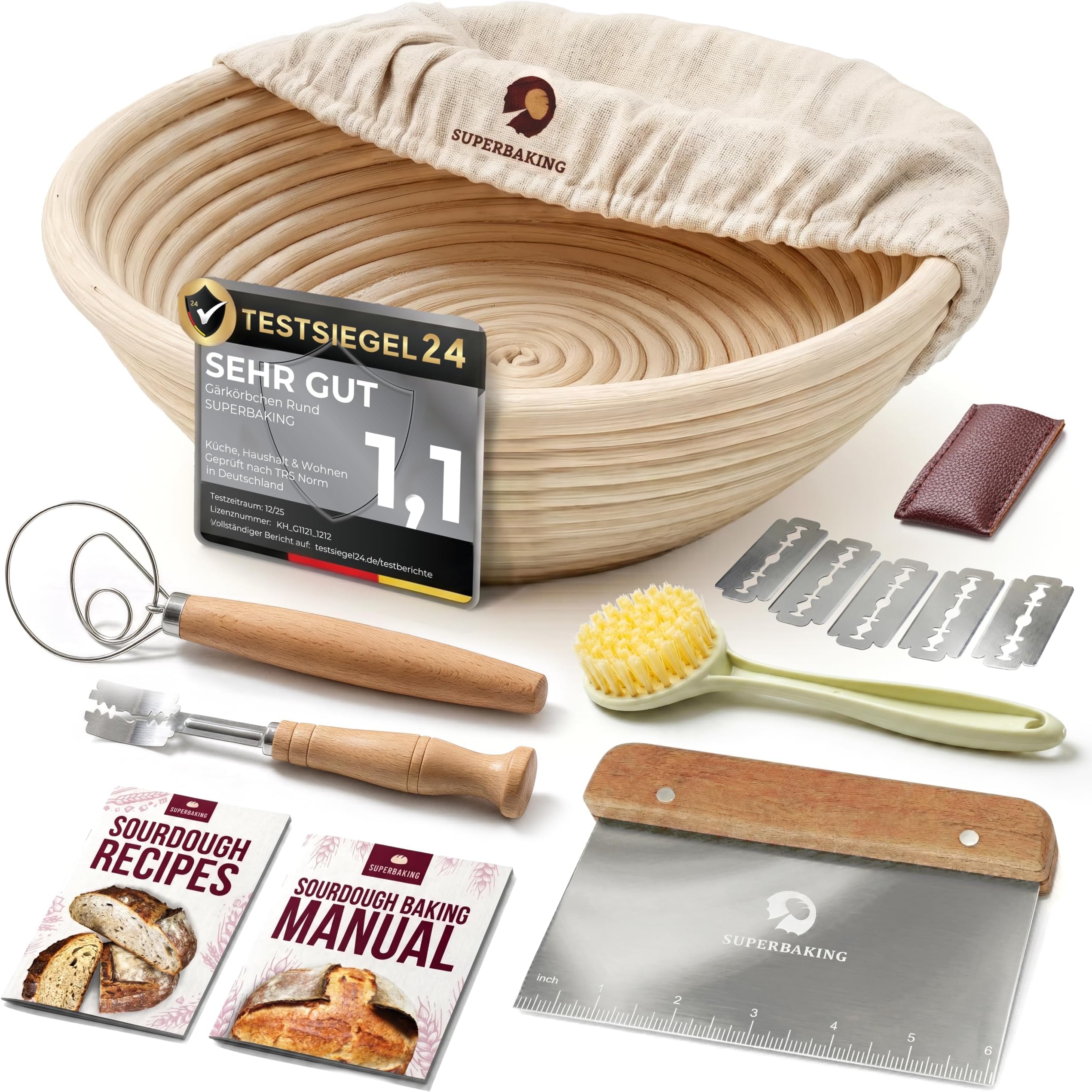 Superbaking Banneton Bread Proofing Basket, 9" Round, Sourdough Kit
