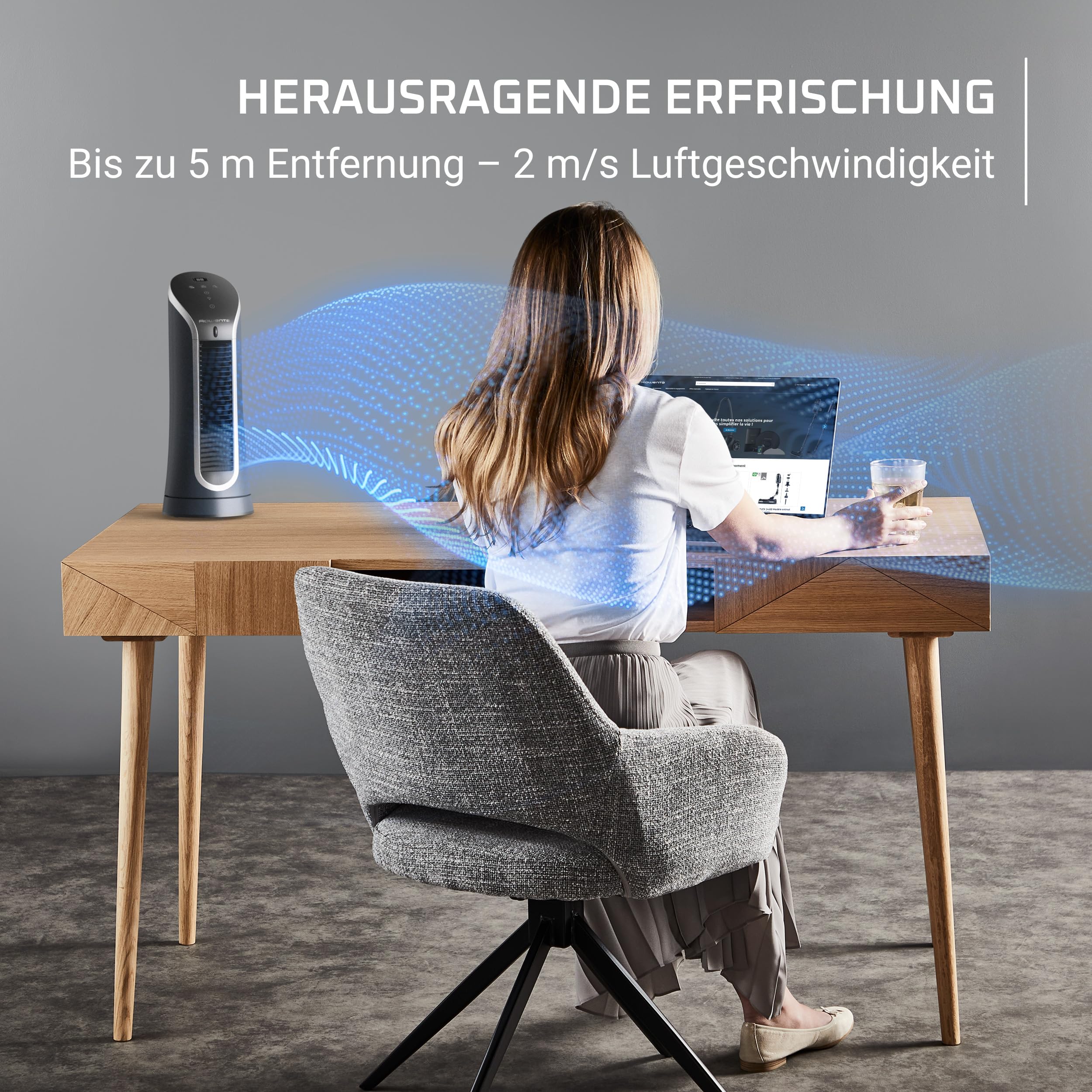 Rowenta Eole Compact Turmventilator, 35 dB(A), Luftstrom bis 5m, 6 Geschwindigkeiten & 2 Modi, 8-Stunden-Timer, LED-Display, Oszillation, VU6220F0