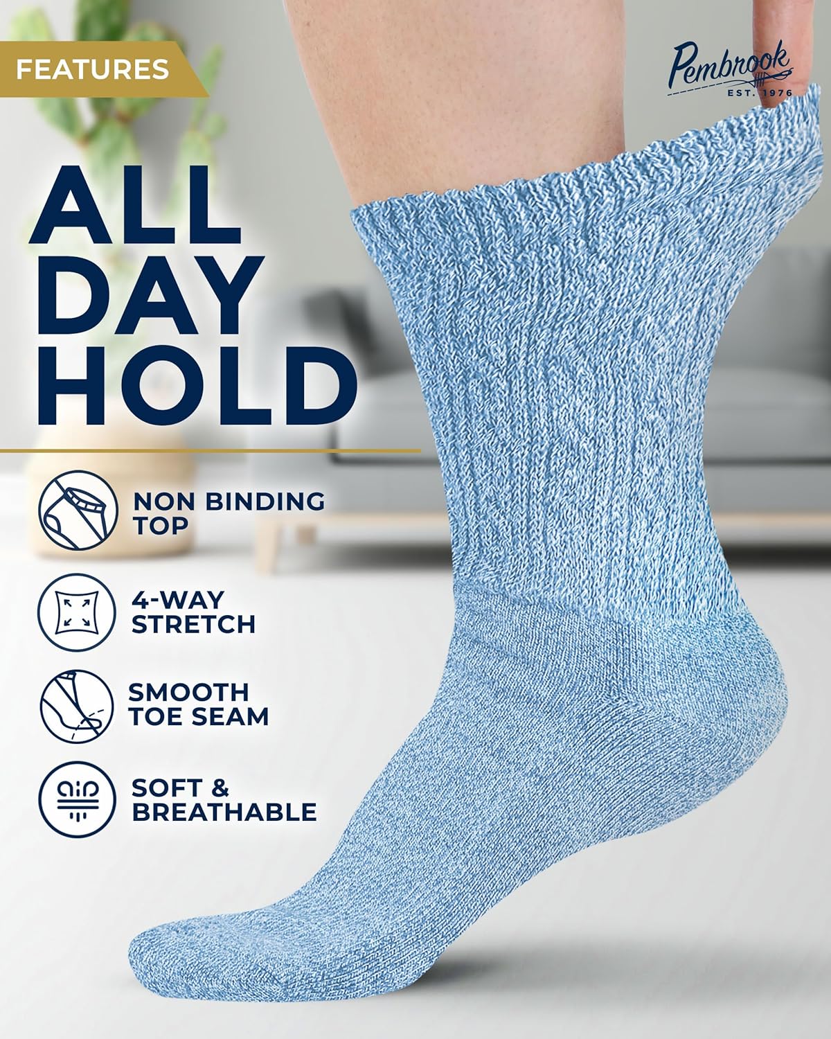 Pembrook Diabetic Socks for Women - 6 Pairs Cable Knit Viscose Bamboo Socks Woman, Non-Binding Top, Moisture-Wicking - Image 2