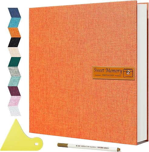 Miniatura 7 de Spbapr Álbum de fotos grande autoadhesivo magnético, álbum de recortes para fotos de 4 x 6, 5 x 7, 8 x 10, 60 páginas, cubierta de lino, libro de