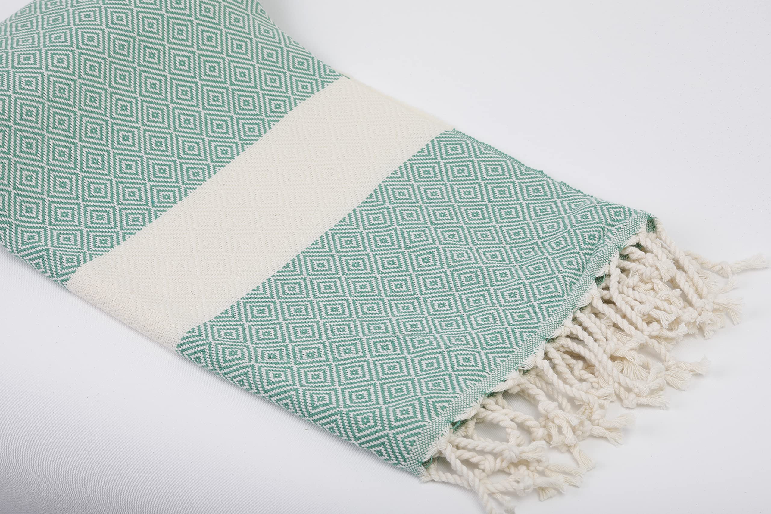 Genuine Beach Towel Turkish Hammam Peshtemal Towels quick dry, Absorbent & lightweight, baths, gym, yoga, swimming, camping, Sauna, Spa, Picnic & Beach, 100% Cotton - 100 x 180 cm (Turkish, Green)