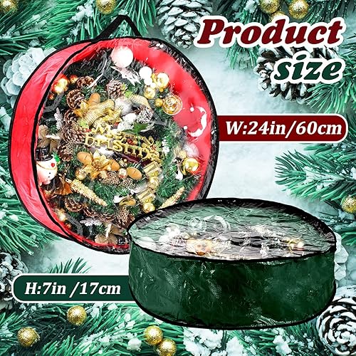 Miniatura 2 de Dunzy 8 bolsas de almacenamiento para coronas de Navidad, contenedor de guirnalda para coronas, de tela resistente a desgarros, cajas redondas con