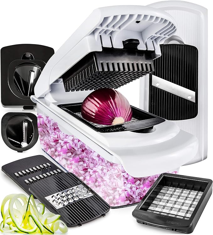 Fullstar Coupe Légumes Multifonctions 7-en-1 – Mandoline Professionnelle avec 7 lames inox, récipient 1,13 L, protège-doigts, sans BPA