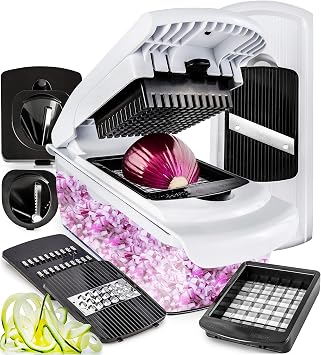 Fullstar PRO Original Vegetable Chopper & Mandoline Slicer - 7 Stainless Steel Blades - Veg Cutter & Dicer - Dishwasher Safe, BPA-Free PRO 7-in-1, White