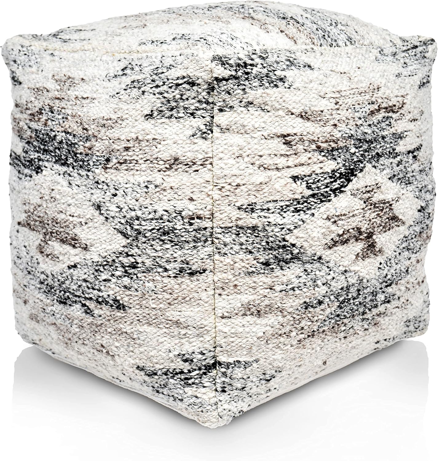 Rustic Kilim Pouf/Footstool Sequoia Hand Woven of Handspun Yarn for Living Room Bed Room Family Room (16"x16"x16")