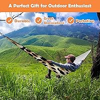 Vista 8 de Hamaca de camping al aire libre con estampado de leopardo, color camuflaje, hamacas dobles individuales con 2 correas de árbol, hamacas de nailon