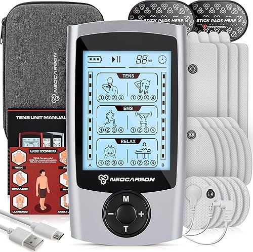 TENS - Estimulador muscular de unidad, máquina masajeadora EMS para alivio del dolor de hombros, cuello, ciática y espalda, masaje electrónico de