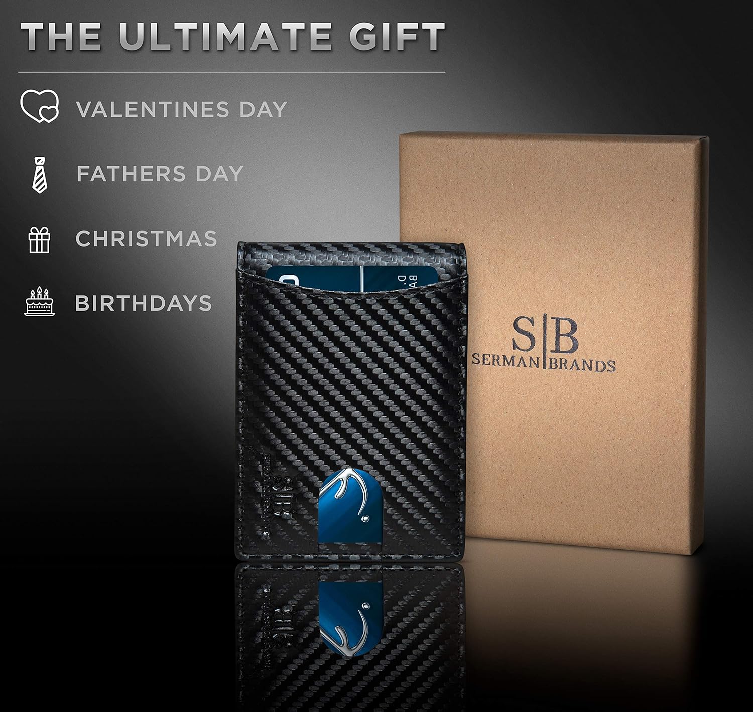 SERMAN BRANDS RFID Blocking Slim Bifold Genuine Leather Minimalist Front Pocket Wallets for Men with Money Clip Thin Gift - Image 6