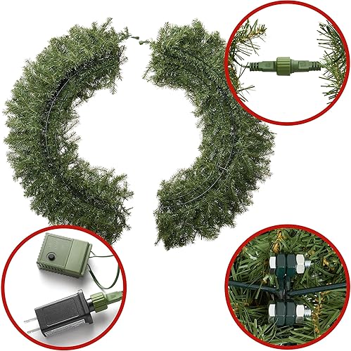 Miniatura 3 de Casafield Corona de Navidad artificial preiluminada para puerta delantera, ventana o repisa, abeto verde con luces blancas, decoración navideña para