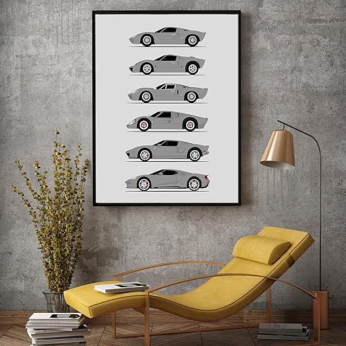 Vista 27 de Handmade Poster compatible with Ford GT Generation and Print of Ford GT40 - White Cars with Blue Stripes, 11x14" Metallic Print (Unframed)-Gift Car