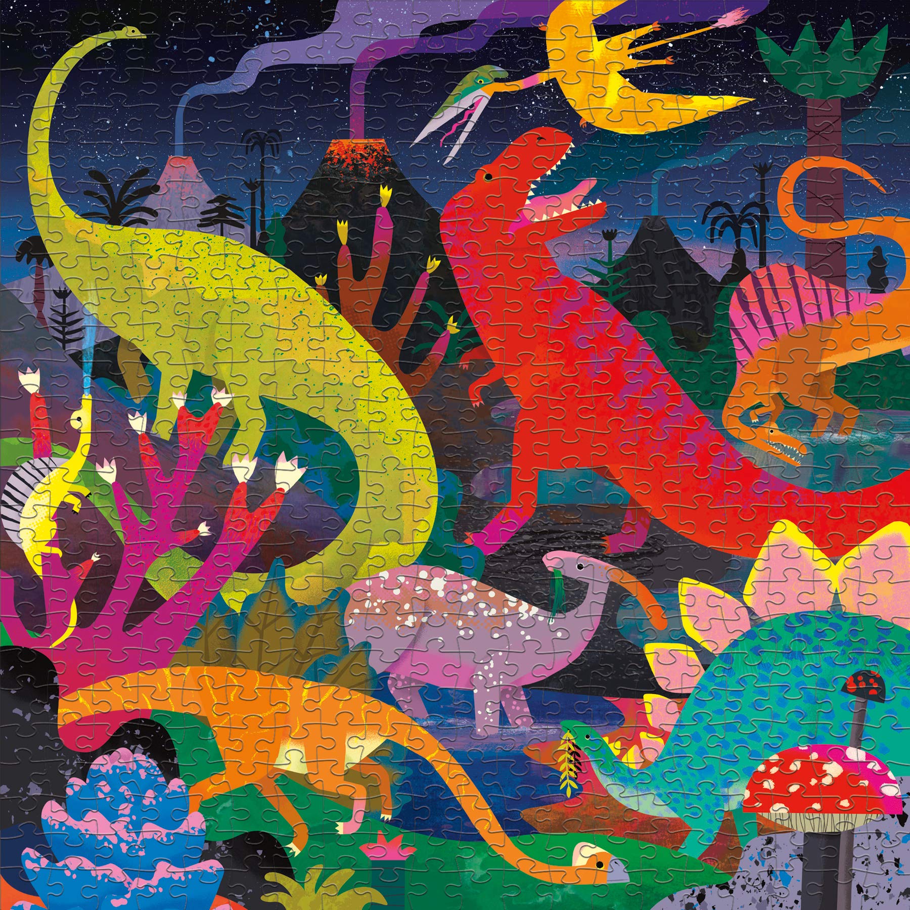 Mudpuppy Dinosaurs Illuminated 500 Piece Glow in the Dark Family Puzzle from Mudpuppy - 20" x 20" Glow in the Dark Puzzle, Perfect Family Activity, Ages 8+ - Image 4