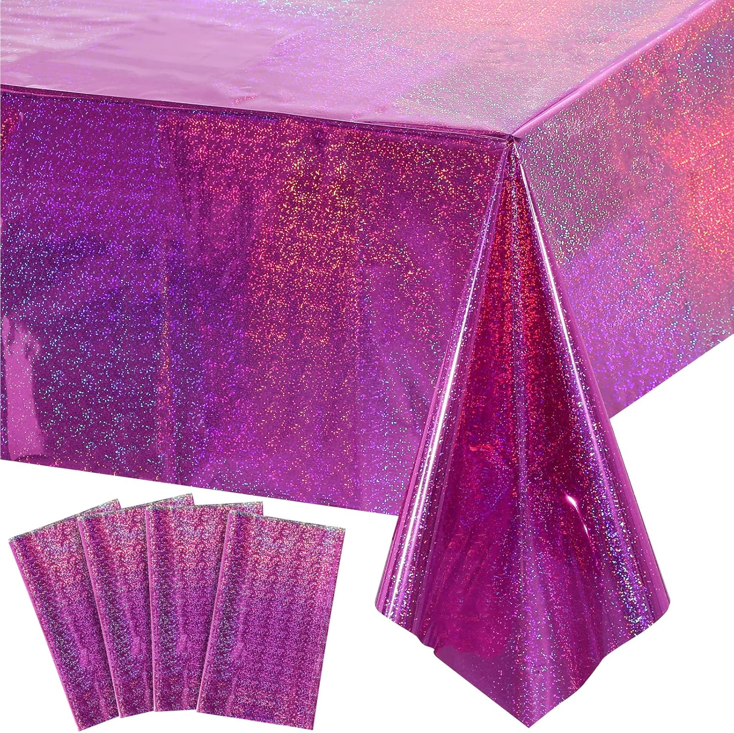 4 Pack Iridescence Plastic Tablecloths Shiny Disposable Laser Rectangle