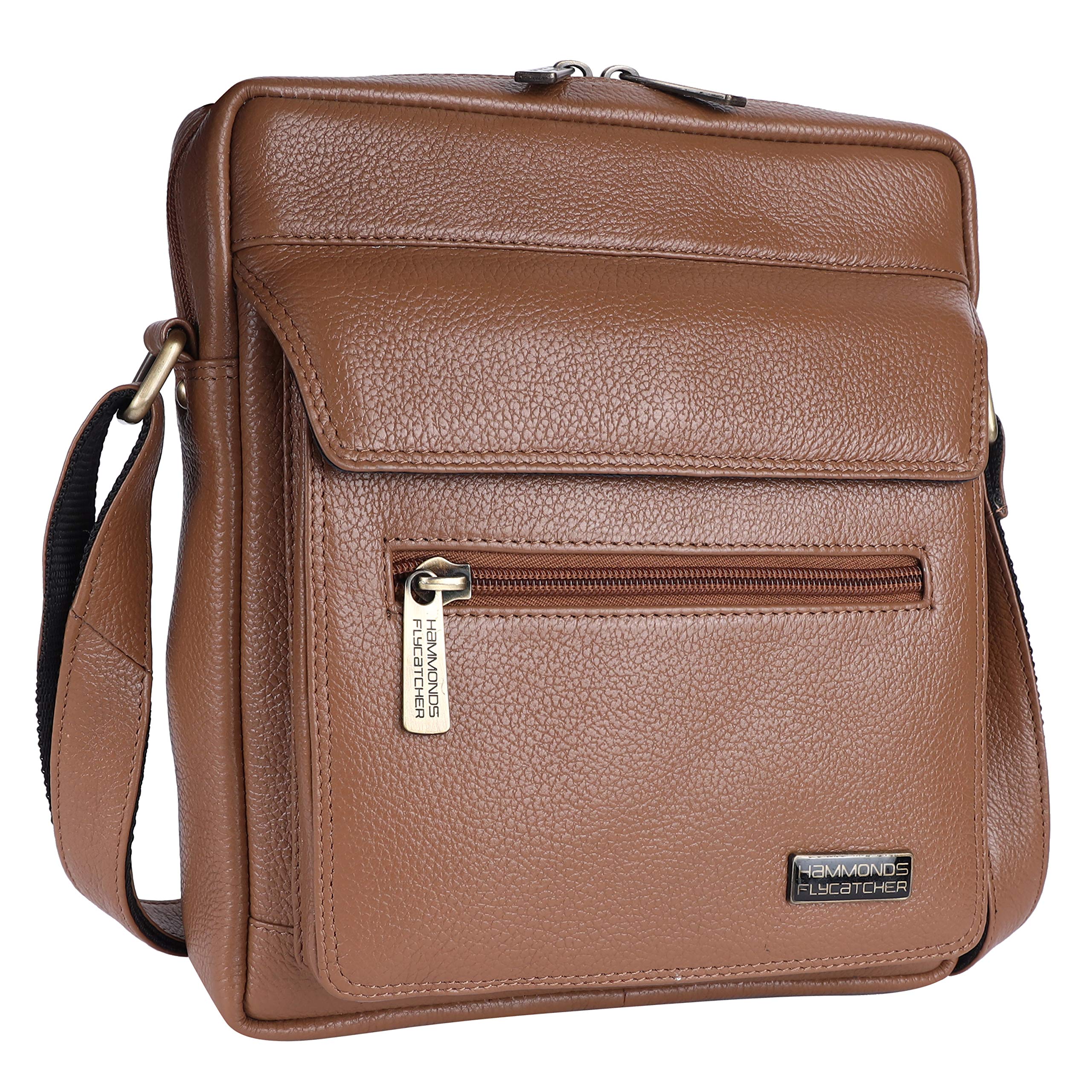 HAMMONDS FLYCATCHERLeather Sling Bag for Men - Crossbody One Side Bag with Multiple Pockets, Adjustable Shoulder Straps - Messenger Bag Ideal for Travel and Office Use, 1-Year Warranty