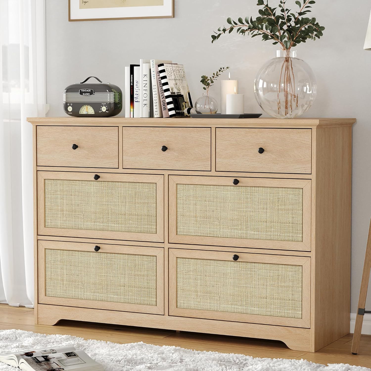 Amazon.com: Brafab Mid-Century Natural Rattan Dresser with 7 Drawers ...