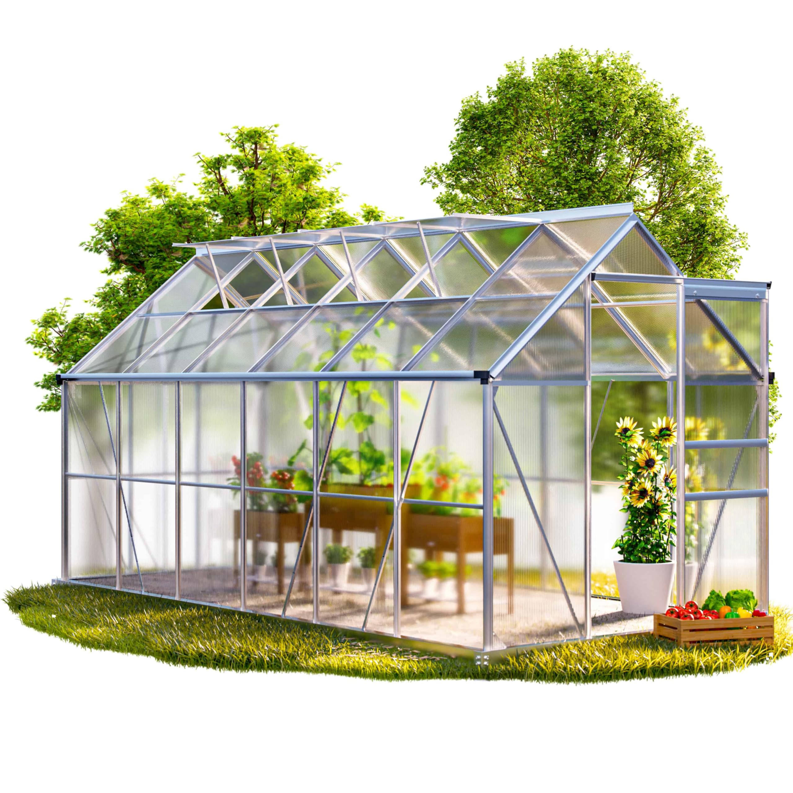 GARDEBRUK® Serra da Giardino in Alluminio 7,2m² 380x190cm incl. 4 Lucernari Coltivazione Orto per Piante Giardinaggio 11,73m³