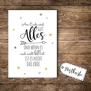 ilka parey wandtattoo-welt® A6 Postkarte Print mit Spruch Zitat Am Ende Wird Alles gut.pk090