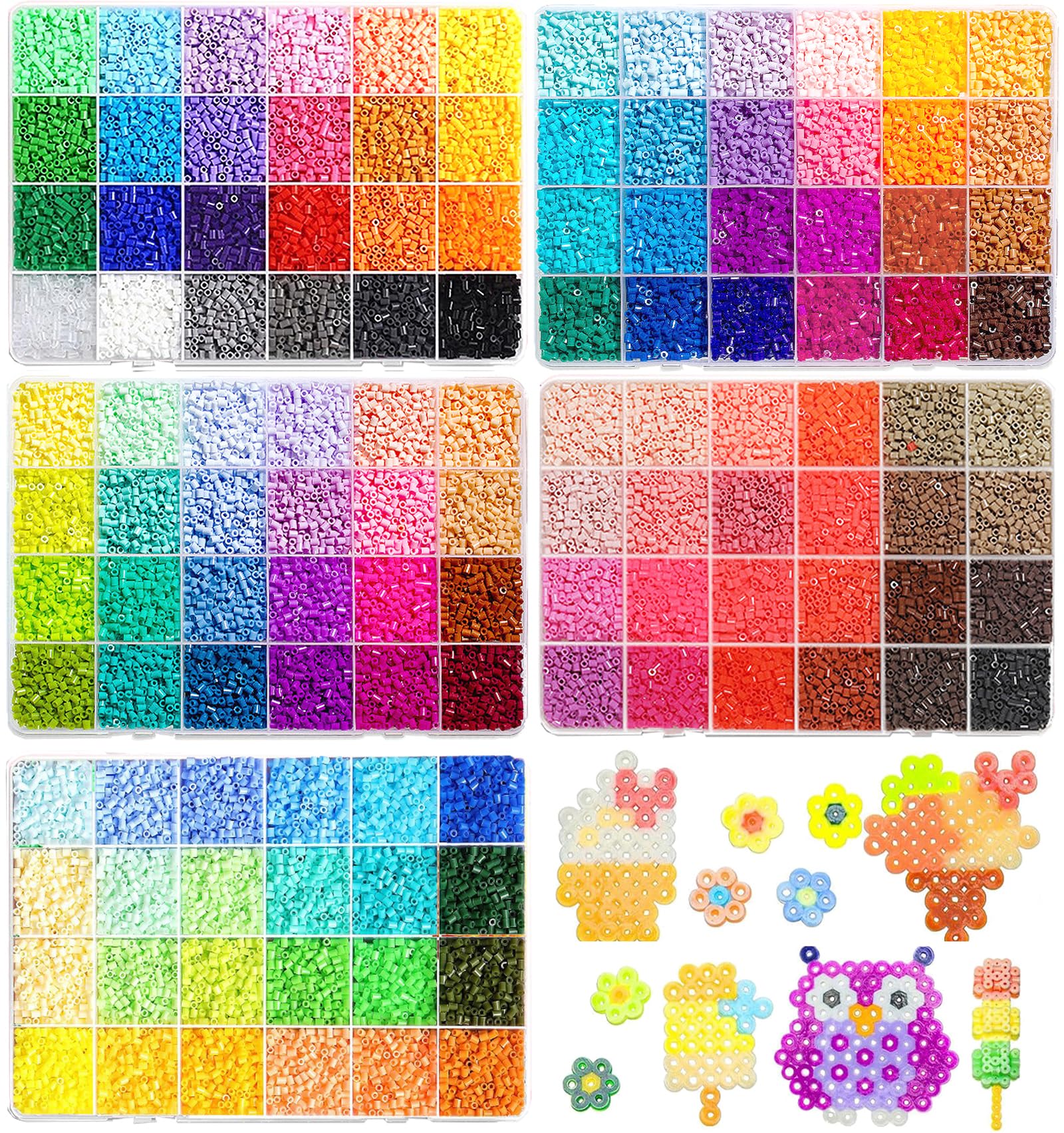 アイロンビーズ 24色セット 5箱 2.6mm 約60000粒 DIY手芸 作成キット 誕生日プレゼント (A~E)