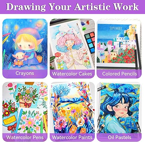 Miniatura 14 de Suministros de arte, juego de arte de madera de lujo de 185 piezas, kits de arte profesional con 2 libros de bocetos, crayones de colores, lápices