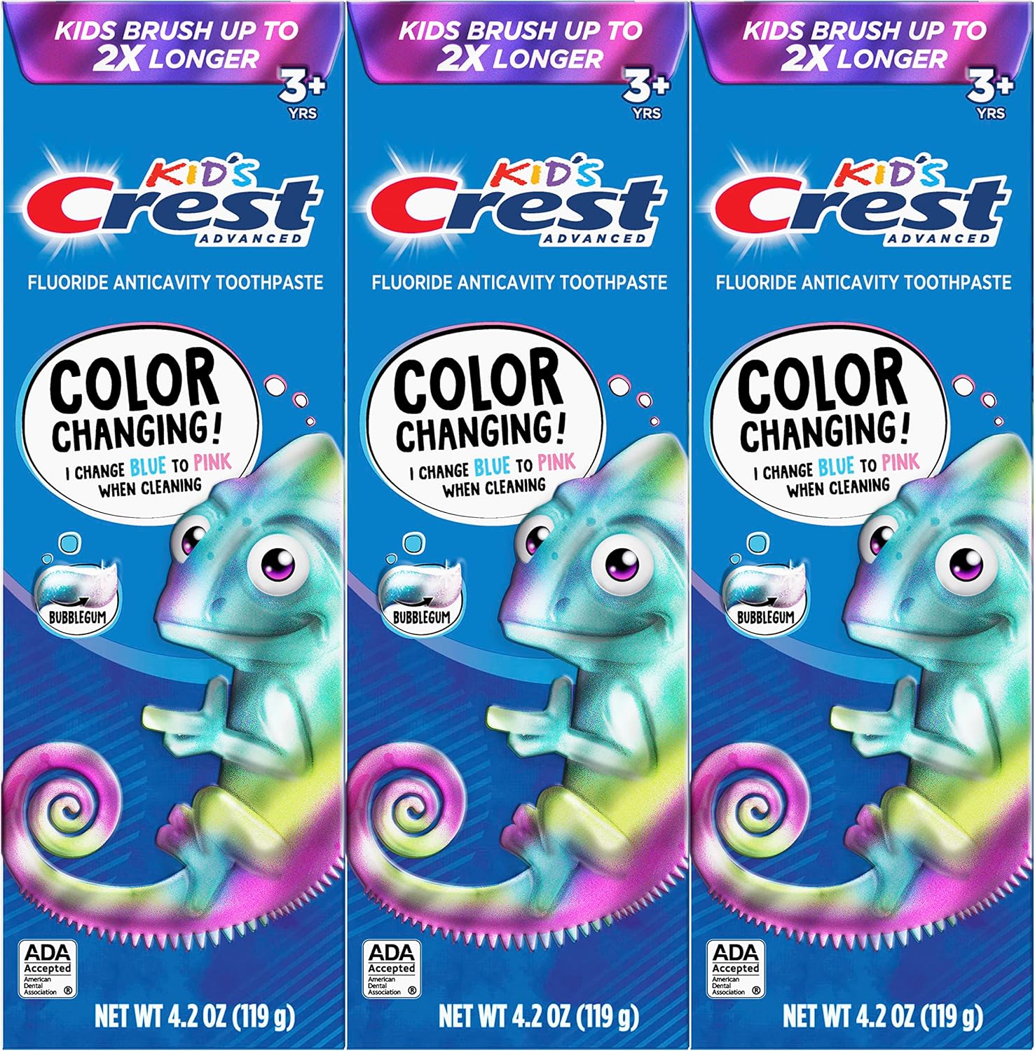 Crest Advanced Kid's Fluoride Toothpaste, Bubblegum Flavor, 4.2 oz, 3 Count, Color-Changing Anticavity Toothpaste
