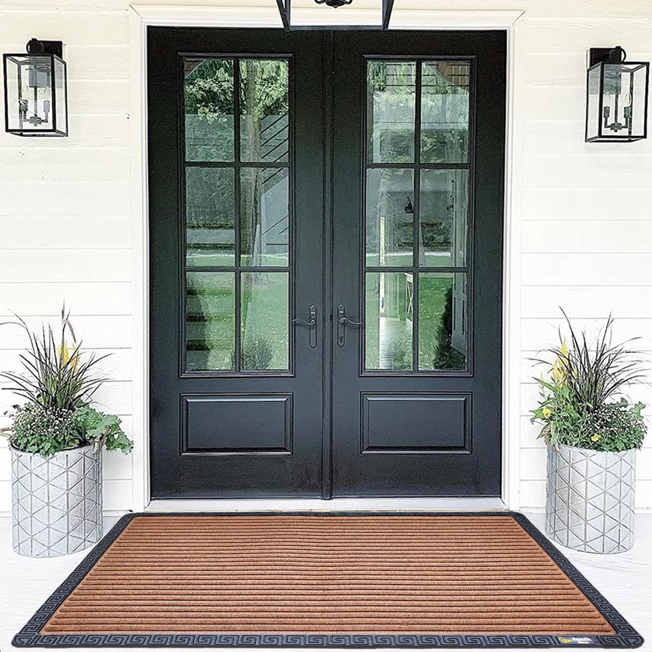 Amazelo Cart Large Size Door Mats for Home (2x3 Feet), Premium Rubber Bathroom Mat, Anti Skid Mat for Bathroom Floor, Waterproof Non Slip Mat for Bathroom [ Color Coffee Brown, Design Glory]