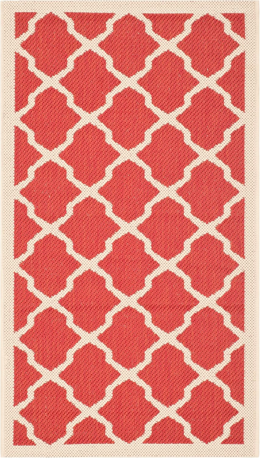 SAFAVIEH Washable Rug Outdoor Courtyard Collection - 2' x 3'7", Red & Bone, Non-Shedding & Easy Cleaning, Ideal for Patio, Front Door, Entryway, Doormat (CY6903-248)