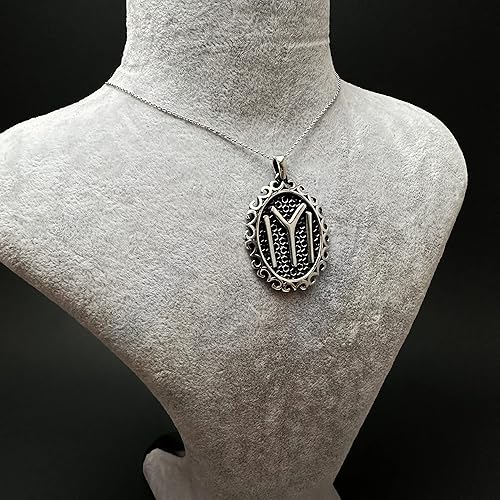 Miniatura 2 de Joyería turca ovalada Kayi Iyi Ertugrul Motif 925K plata esterlina colgante unisex coche colgante, Plata esterlina