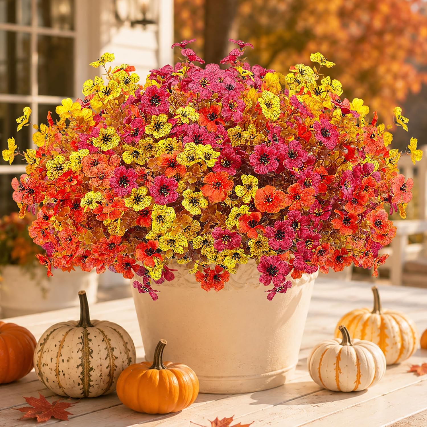 Artificial Fake Fall Flowers Mums for Outdoors Home Porch Decoration