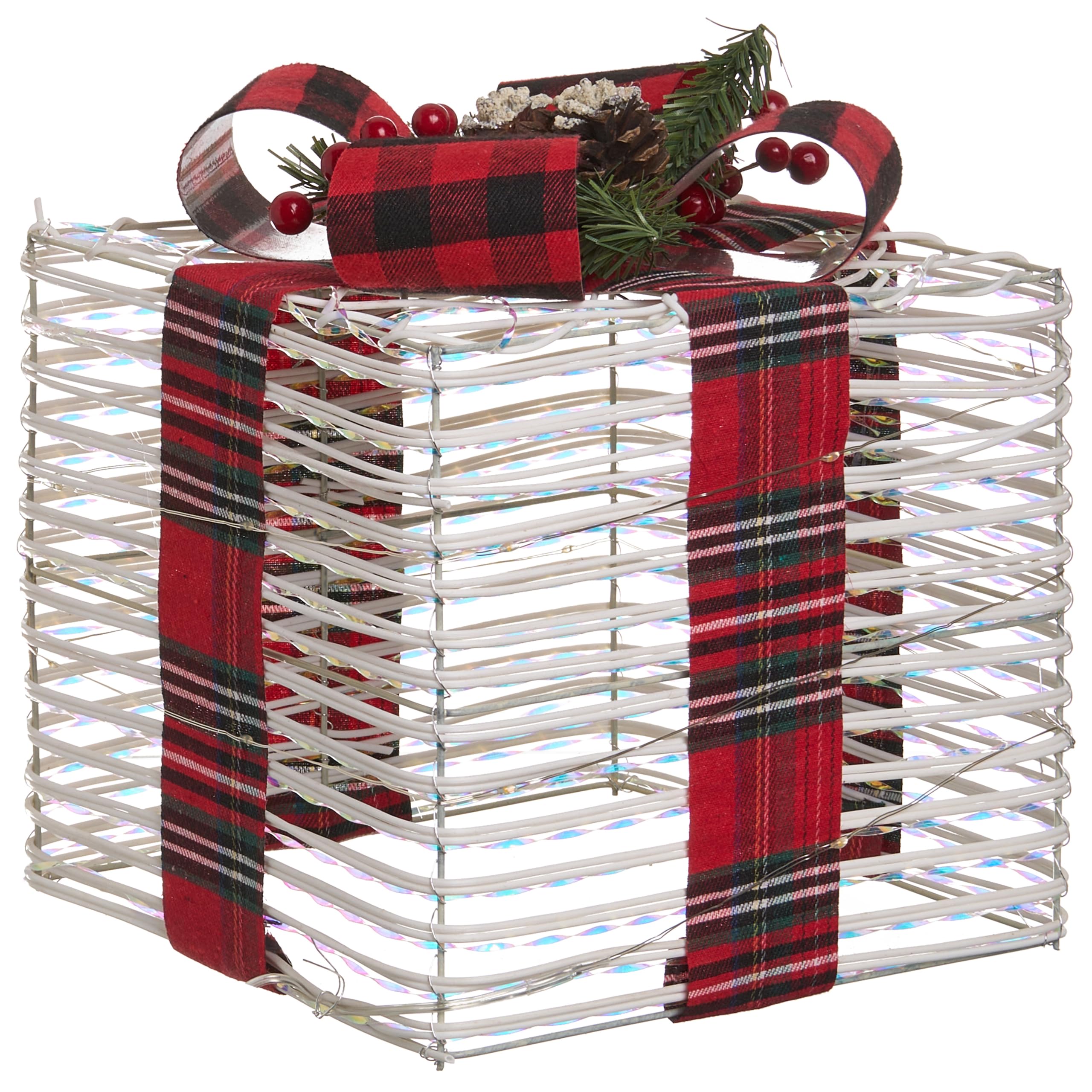 Beliani Lot de 3 Boîtes-Cadeaux Décoratives de Noël avec Lumières LED Blanc avec Nœuds pour Usage Intérieur Blanc Cassé Mangen