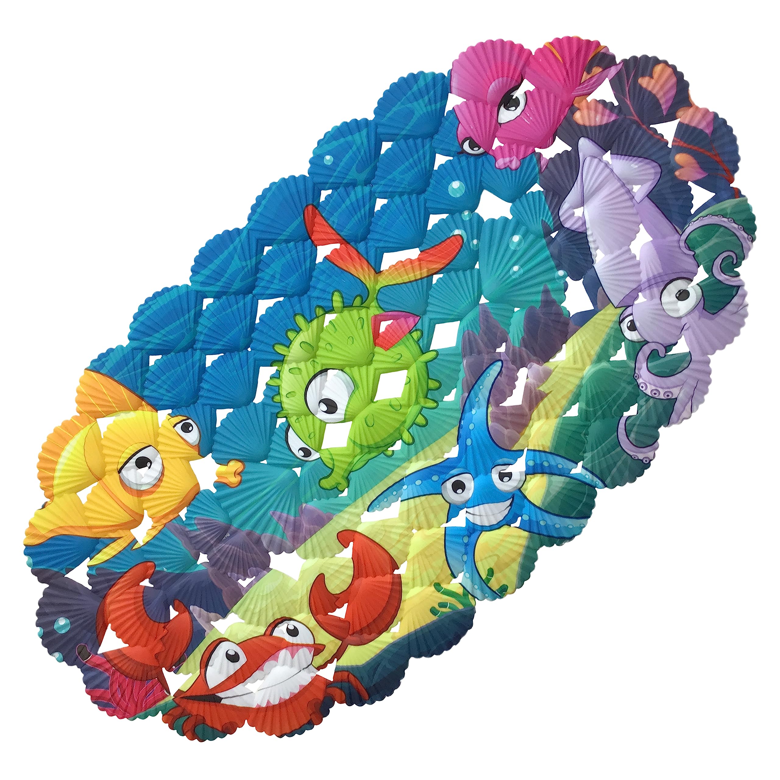 Tapis de bain ovale Ocean Creatures pour douche et baignoire antidérapant de 65x36 cm