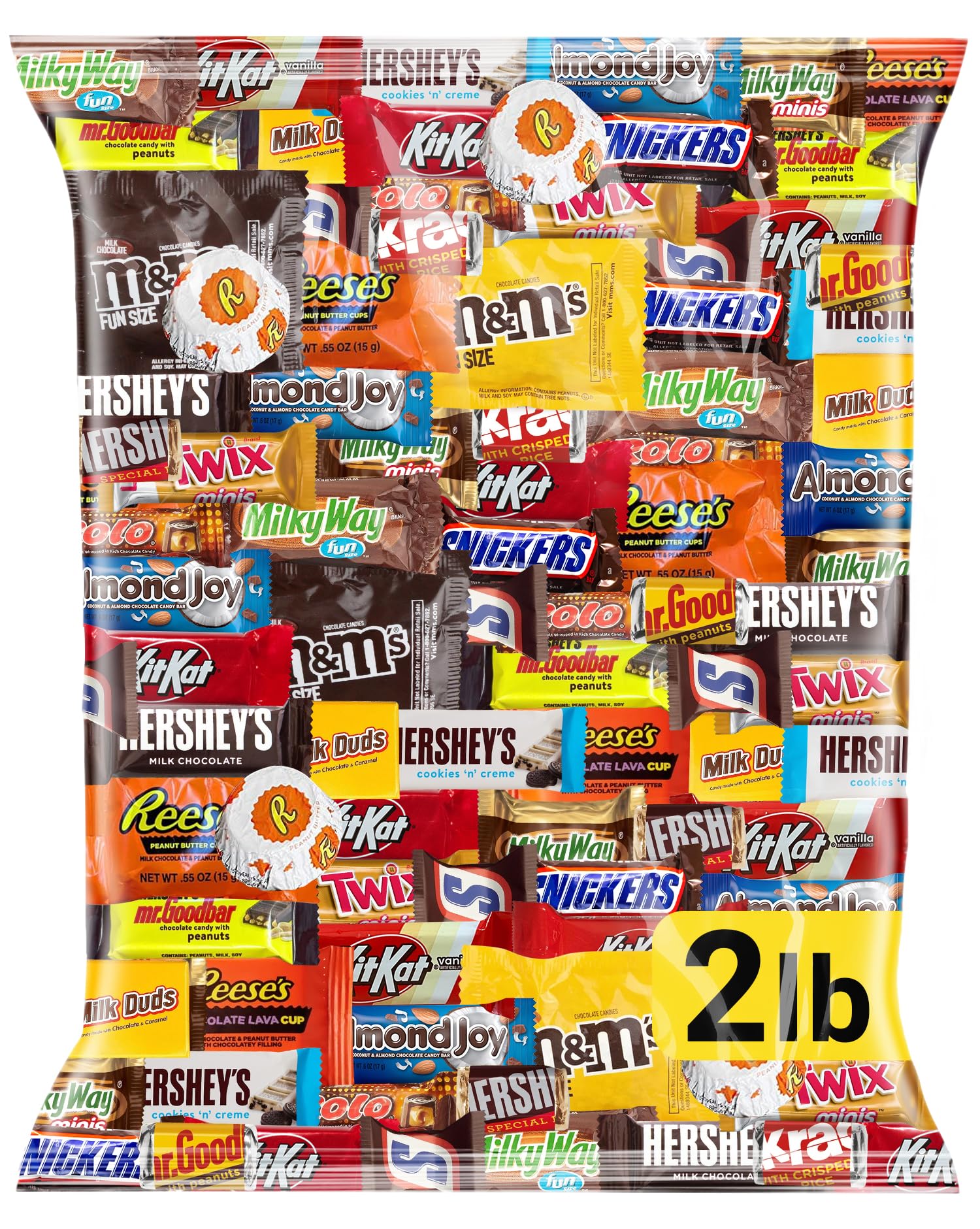 Chocolate Candy Variety Pack 2 LB Bulk Bag – Approx. 90 Individually Wrapped Treats – Assorted Milk & Dark Chocolate, Peanut Butter, Wafer & Coconut Mix – Perfect for Parties, Gifts & Sharing