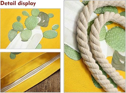 Miniatura 8 de Bolsa de lona con cremallera con bolsillo interior reutilizable lavable y ecológica perfecta para ir de compras en la playa viajes etc Niña beige,