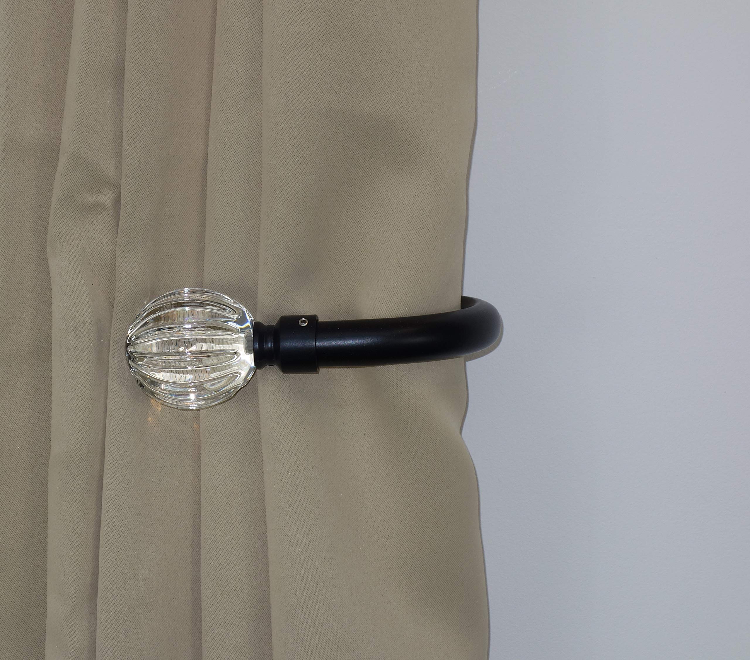 Home Harmony Decorative Curtain Holdbacks Wall Mounted Curtain Tie Backs Pack of 2 Available in Black or Silver (Black, Fluted Crystal Ball)